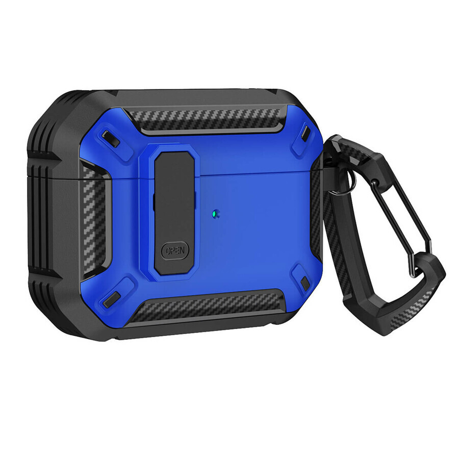 Armored case for Airpods 4 with carabiner - blue