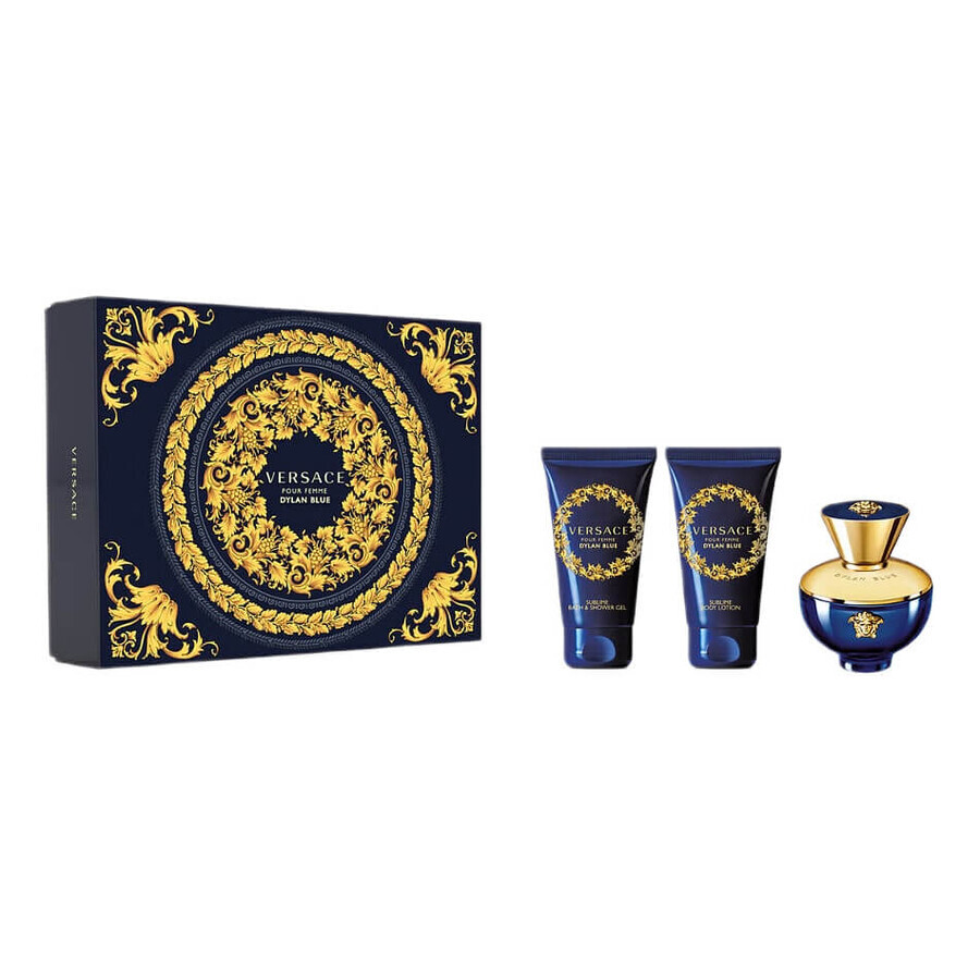 Buy Versace Pour Femme Dylan Blue Set Eau de Parfum, 50 ml + Shower Gel, 50 ml + Body Lotion, 50 ml Versace Pour Femme Dylan Blue Set Eau de Parfum, 50 ml + Shower Gel, 50 ml + Body Lotion, 50 ml