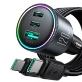 Chargeur de voiture Joyroom JR-CCN07 120W 2xUSB-C USB-A + 100W USB-C cable - gris foncé
