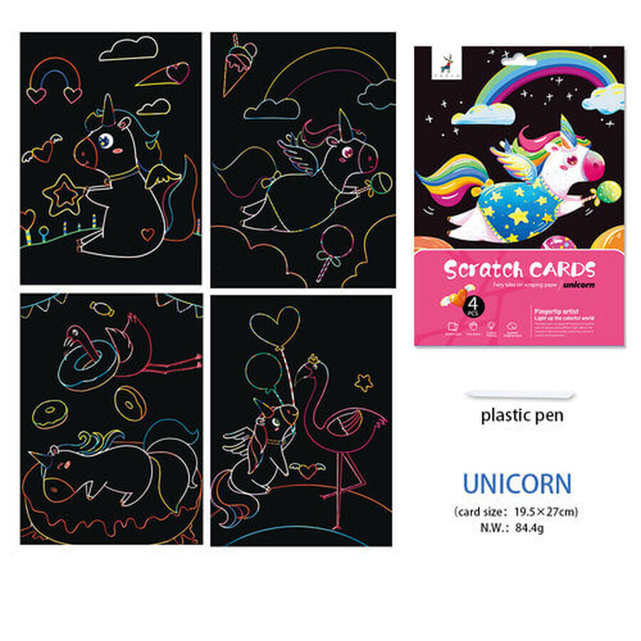 Unicorno magico da grattare 4 pezzi 21x29,5 cm
