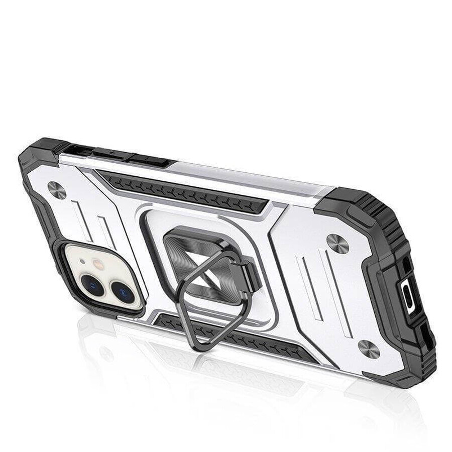 Wozinsky Ring Armor iPhone 14 gepanzert Fall magnetische Halterung Ring Silber