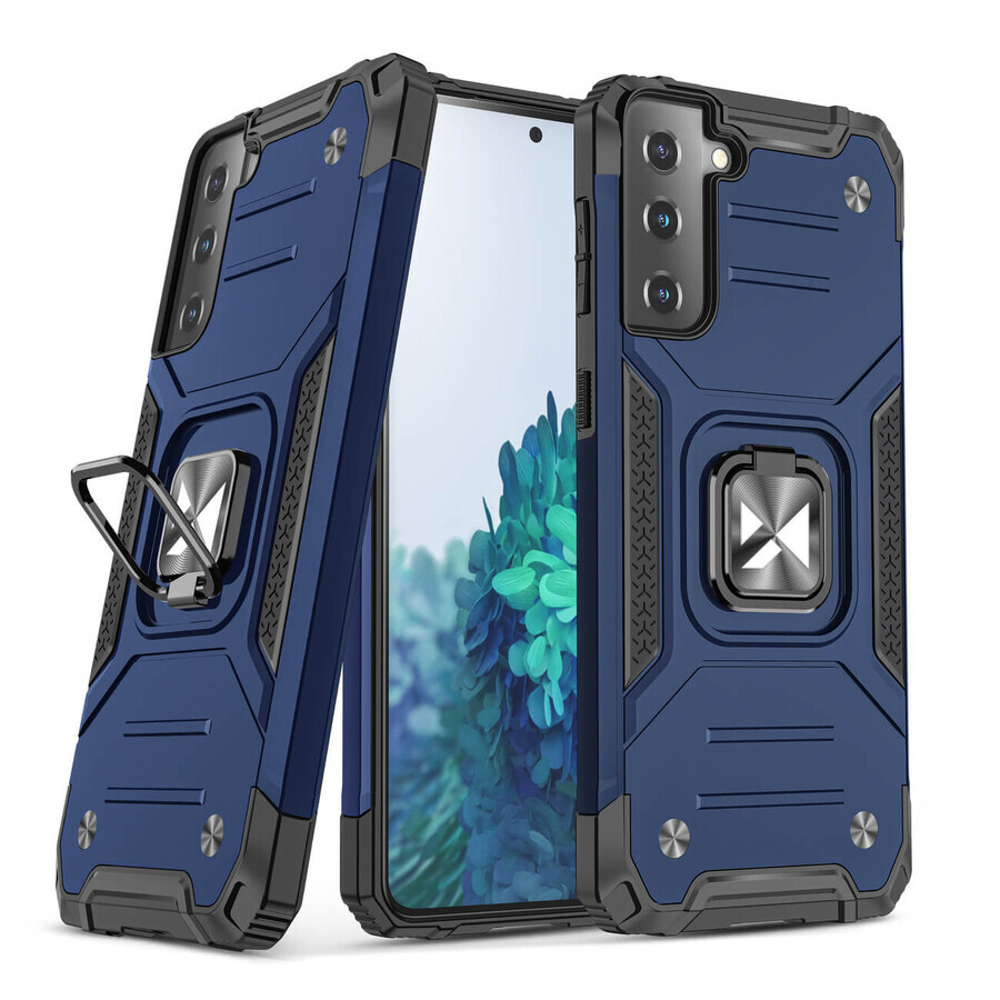 Wozinsky Ring Armor gepantserde hybride hoes + magnetische houder Samsung Galaxy S22 blauw