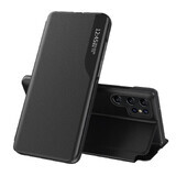 Eco Lederen zichtetui voor Samsung S24 Ultra met flipcover - zwart