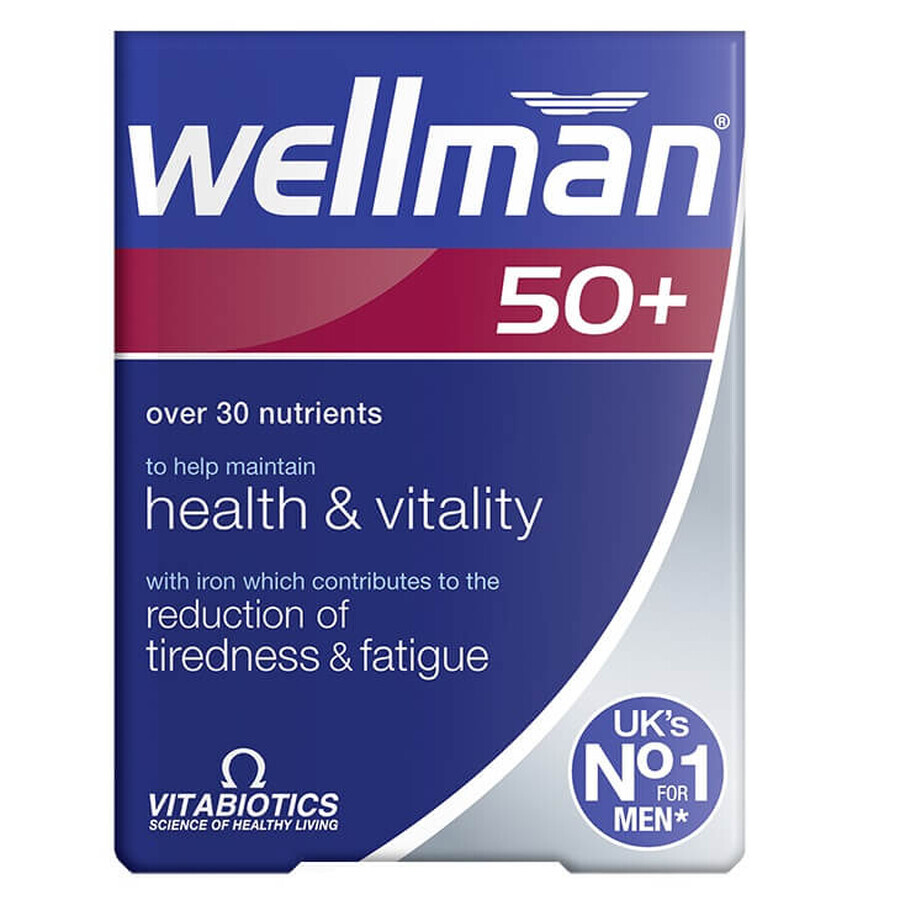 Vitabiotics Wellman 50+ para hombres mayores de 50 años, 30 comprimidos