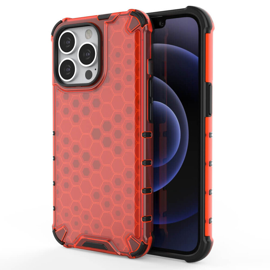 Cumpără Husă blindată Honeycomb cu ramă din gel iPhone 13 Pro roșu Husă blindată Honeycomb cu ramă din gel iPhone 13 Pro roșu