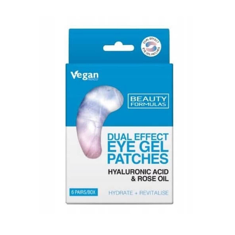 Beauty Formulas Plasturi gel pentru ochi Acid hialuronic amp; Ulei de trandafir, 6 perechi