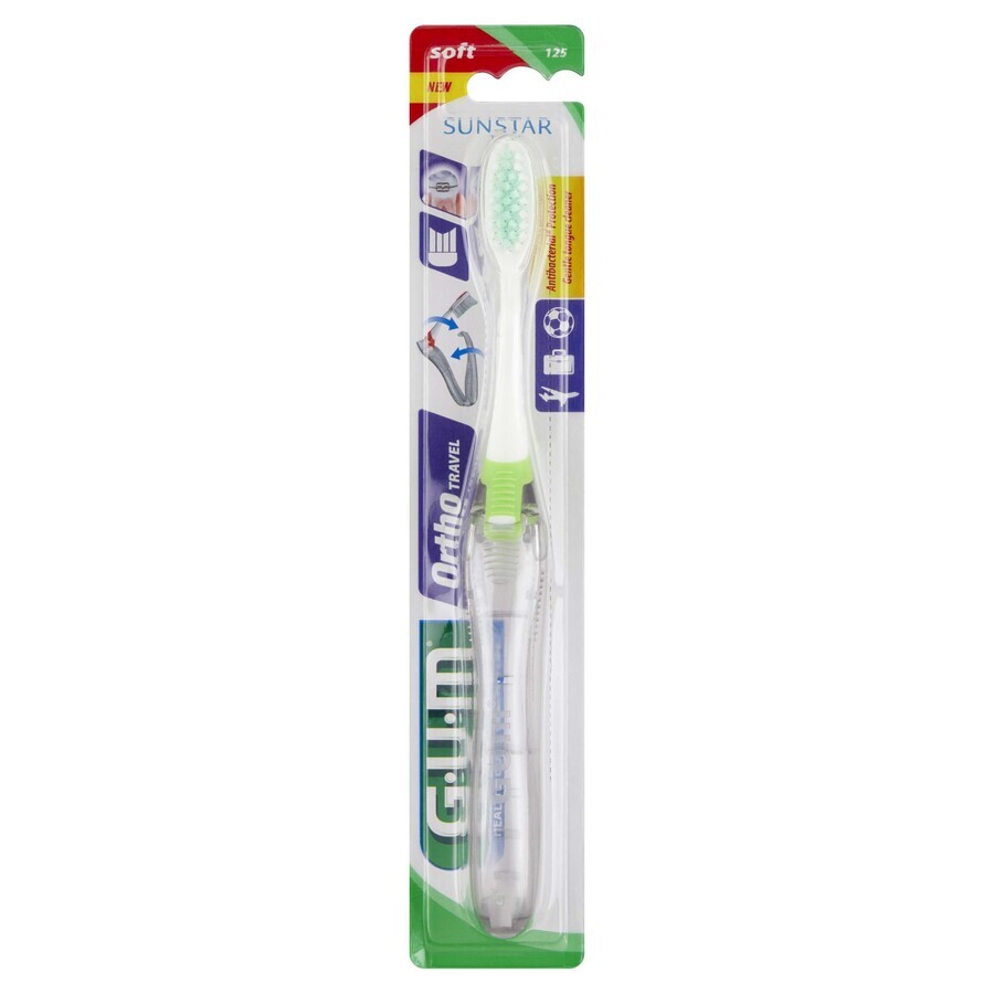 Sunstar GUM Ortho Travel, Cepillo de dientes, ortodoncia, viaje 125, 1 pieza