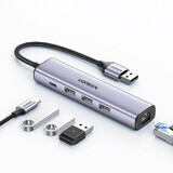 Ugreen Adaptador Multifuncional HUB USB 3.0 - 3 x USB / Ethernet RJ-45 / USB Tipo C PD gris (CM475)