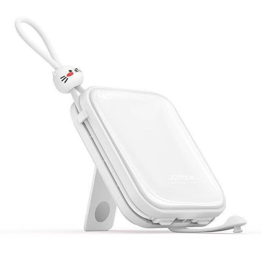 Joyroom powerbank met USB C en Lightning kabels en Cutie Series houder 10000mAh 22,5W wit (JR-L008)