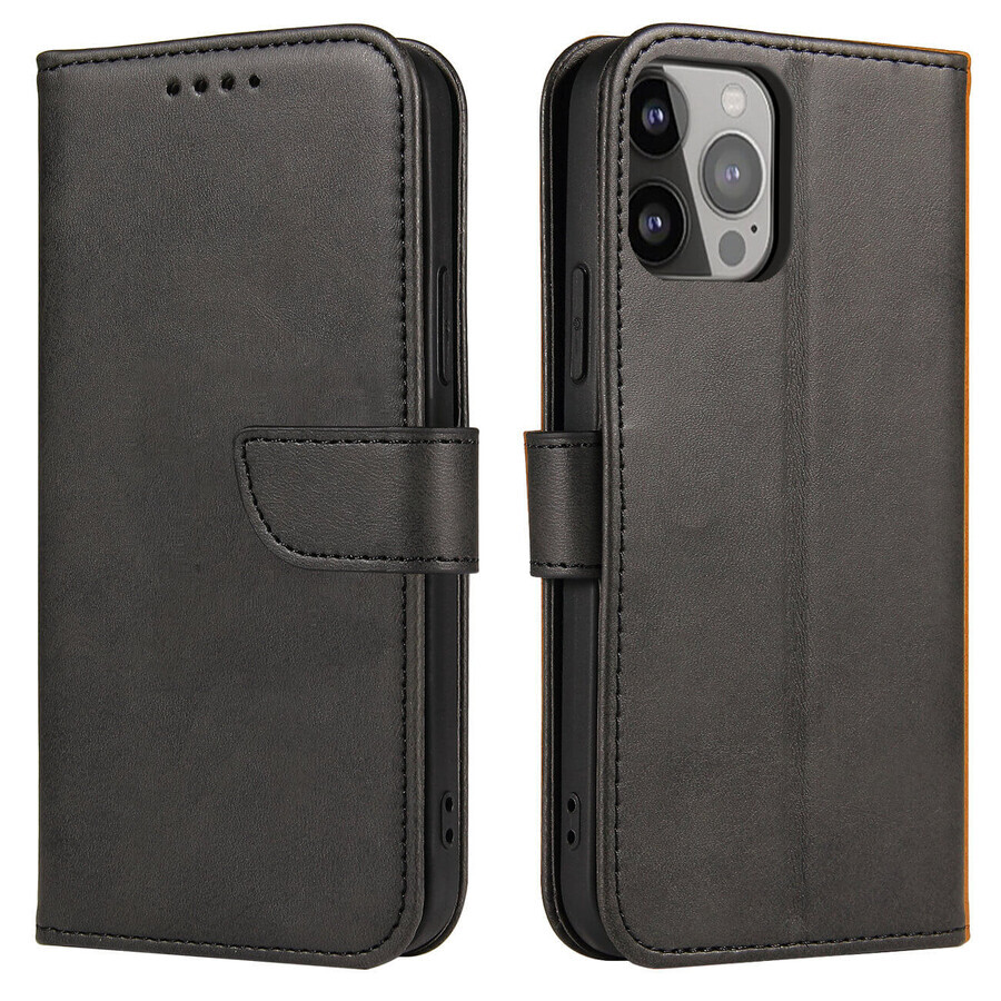 Brieftasche mit Bodenklappe für iPhone 15 Pro Magnet Case - schwarz