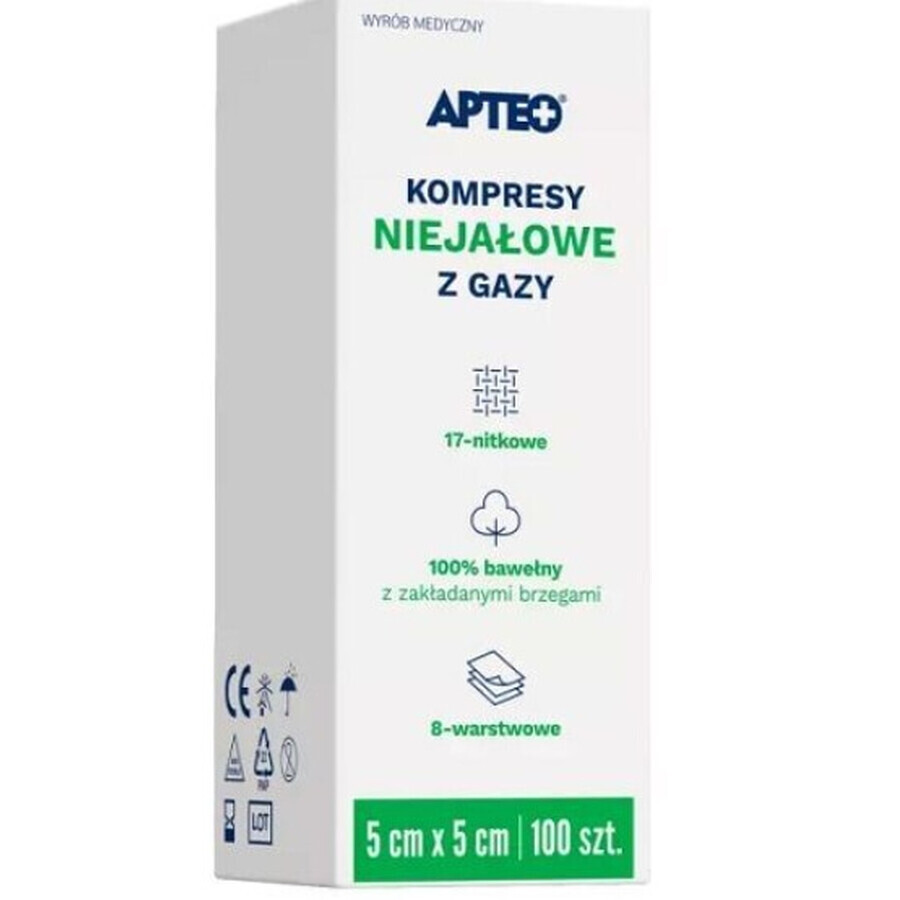 ApteoCare compresses de gaze non stériles 5x5cm 100 pièces
