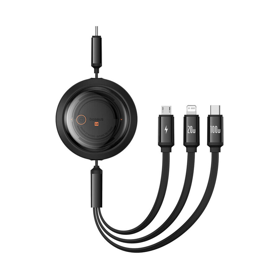 Cable Baseus Free2Draw CB000084 retráctil USB-C - Lightning / USB-C / micro USB 100W 1,1m - negro