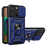 Funda blindada Hybrid Armor Camshield iPhone 14 Pro Max con tapa de cámara azul