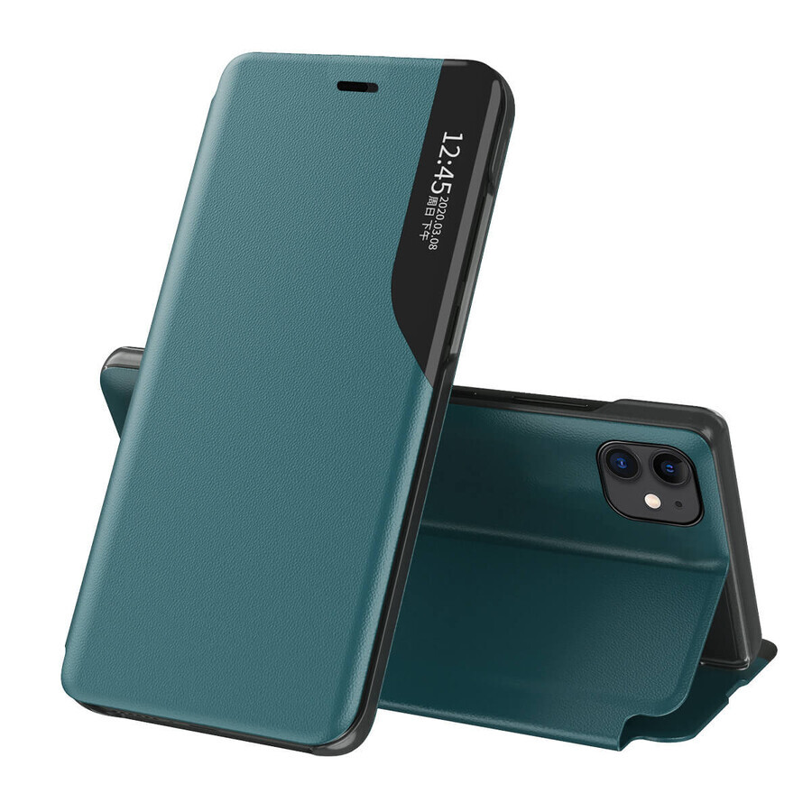 Eco Leather View Case elegante Tasche mit Flip Cover und Standfunktion iPhone 13 Pro grün