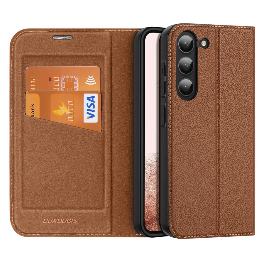 Dux Ducis Skin X2 Custodia per Samsung Galaxy S23+ con supporto a portafoglio con patta marrone