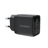 Choetech PD6051 USB-C USB-C PD 35W GaN power charger with display - black