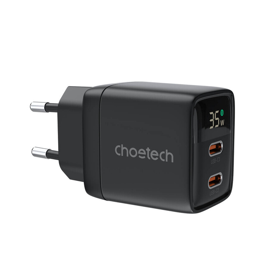 Choetech PD6051 USB-C PD 35W GaN-netlader met display - zwart