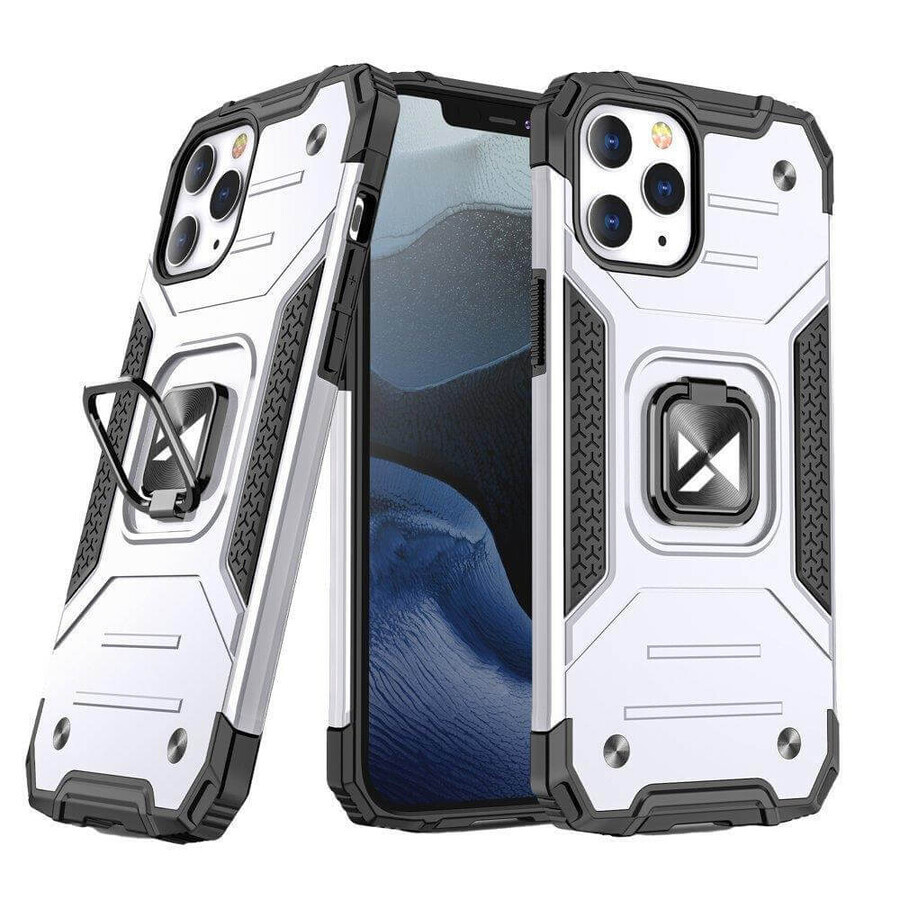 Wozinsky Ring Armor case iPhone 14 Pro gepantserd hoesje magnetische houder ring zilver