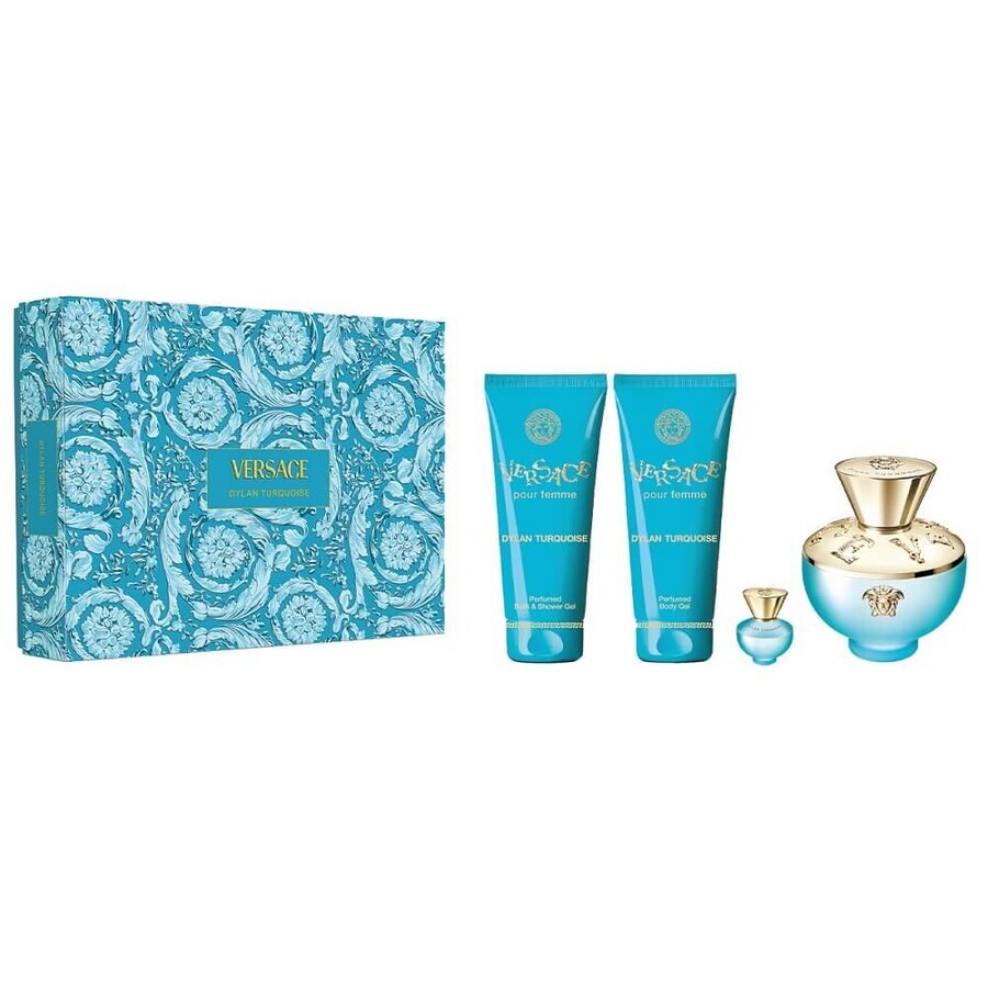 Acquista Versace Dylan Turquoise Pour Femme Set Eau de Toilette, 100 ml + Gel Corpo, 100 ml + Gel Doccia, 100 ml + Eau de Toilette Miniature, 5 ml Versace Dylan Turquoise Pour Femme Set Eau de Toilette, 100 ml + Gel Corpo, 100 ml + Gel Doccia, 100 ml + Eau de Toilette Miniature, 5 ml