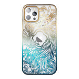 Luxury iPhone 14 Plus case with Kingxbar Phoenix crystals - gold and blue