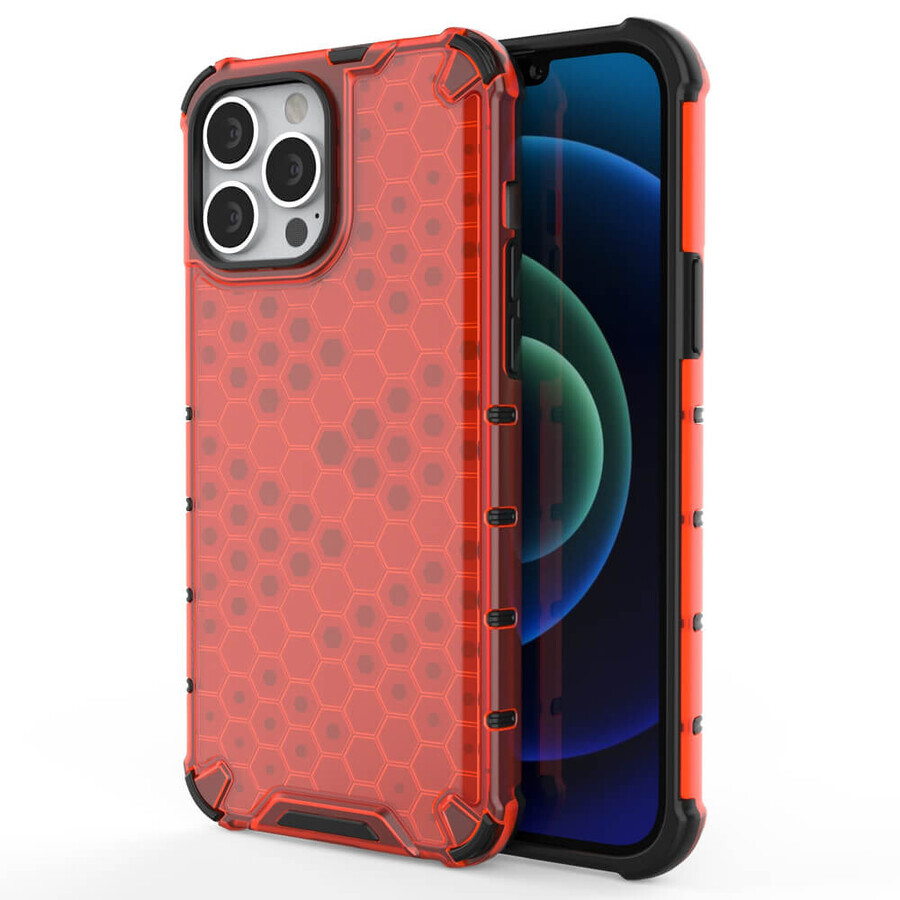 Gepanzerte Honeycomb-Hülle mit Gel-Rahmen iPhone 13 Pro Max rot