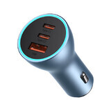 Baseus Golden Contactor Pro chargeur de voiture USB-A + 2x USB-C 65W QC4.0 bleu (CGJP010003)