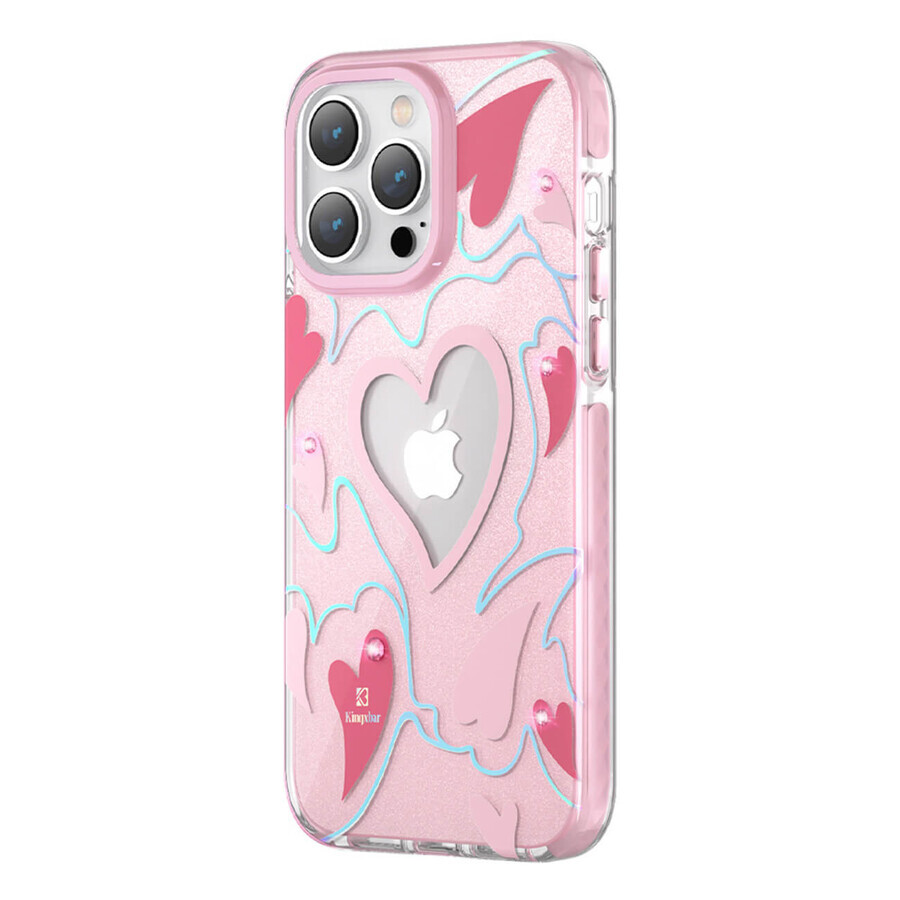 Kingxbar Heart Star Series étui pour iPhone 14 Pro Max avec des étoiles en forme de coeur rose