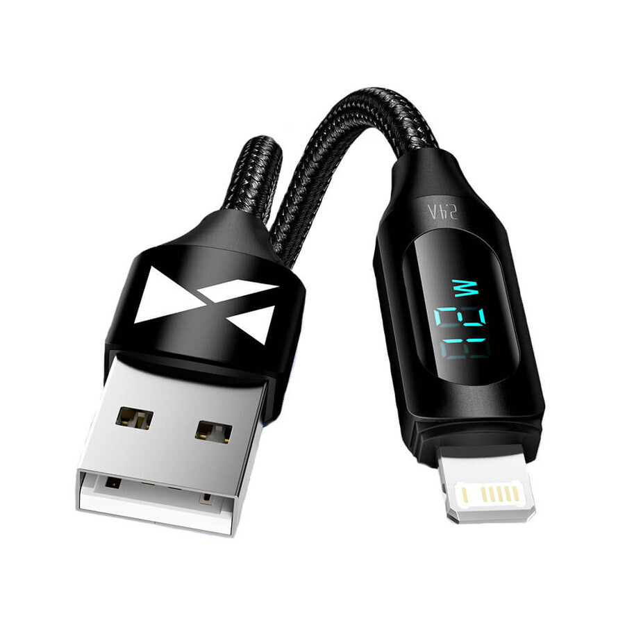 Cavo USB-A - Lightning Wozinsky WUALC1 con display LED 2,4A 1m - nero