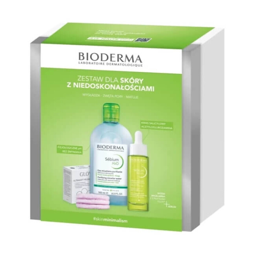 Bioderma Sebium Kit Xmass 2024 H2O 500 ml + Siero 30 ml + Glov Pads soffici, riutilizzabili, 3 pezzi