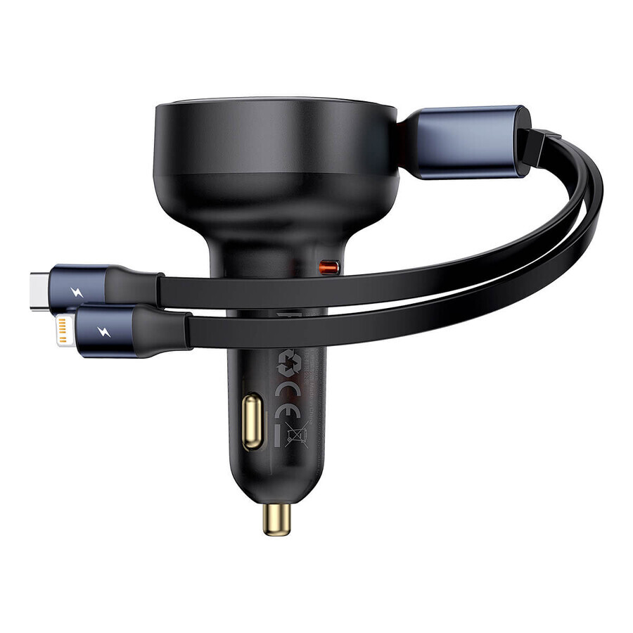 Baseus Enjoyment USB-C autolader met USB-C / Lightning 60W kabel - zwart