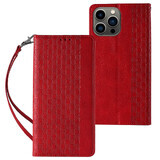 Funda con correa magnética para iPhone 13 Pro Max funda cartera + mini lanyard colgante rojo