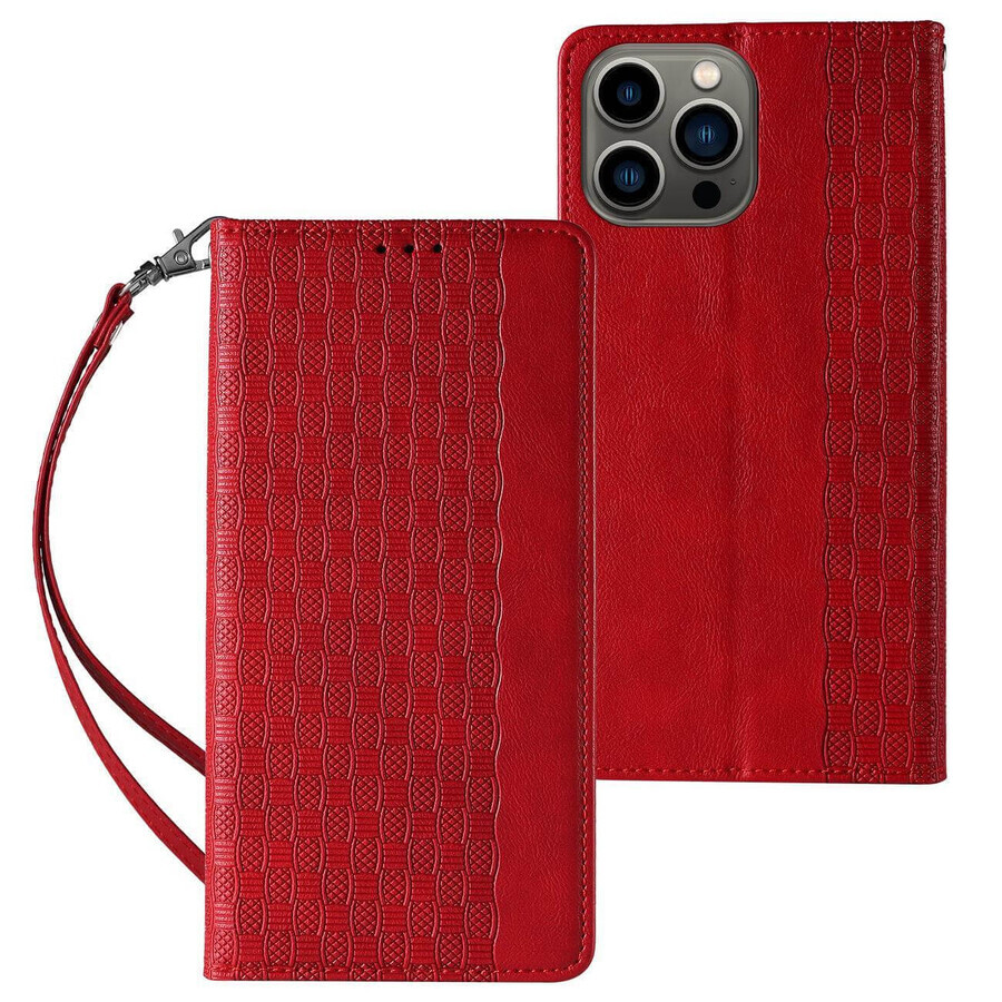 Hoesje met magneetband voor iPhone 13 Pro Max + mini sleutelkoord hanger rood