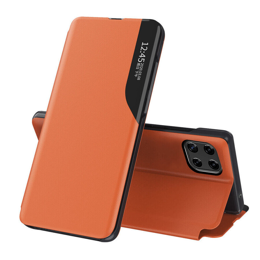 Eco Leather View Case elegante hoes met flipcover en standaardfunctie Samsung Galaxy A22 4G oranje