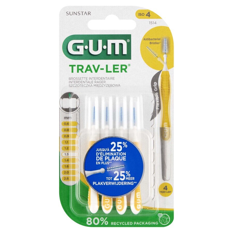 Sunstar GUM Trav-Ler, cepillo interdental 1,3 mm 1514, 4 piezas