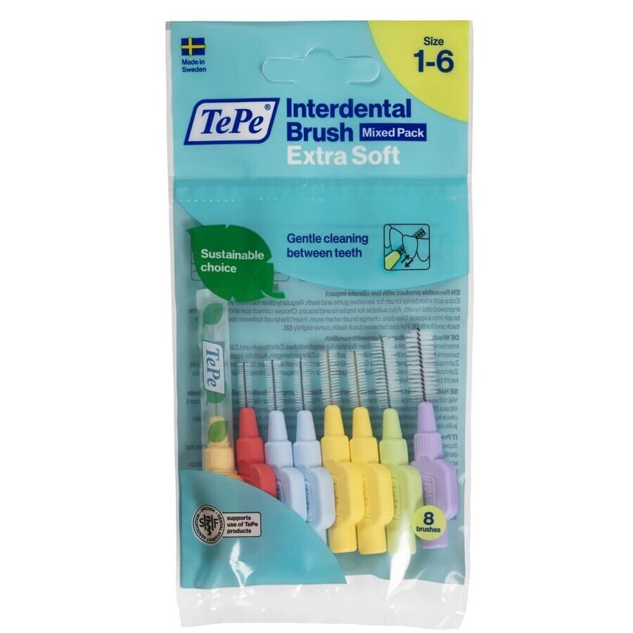 TePe Extra Soft Confezione mista di spazzolini da 0,45-1,1 mm, 8 pezzi.