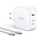 GaN Ugreen Nexode CD289 Cargador de red USB-A/2xUSB-C 140W + cable USB-C - USB-C 1,5m - blanco