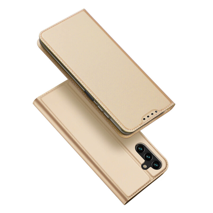 Dux Ducis Skin Pro Fall Samsung Galaxy A14 5G Flip Cover Karte Brieftasche Stand Gold