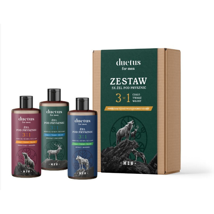 Sylveco Duetus For Men Set Gel douche hydratant 300 ml + Gel douche nourrissant 300 ml + Gel douche énergisant 300 ml