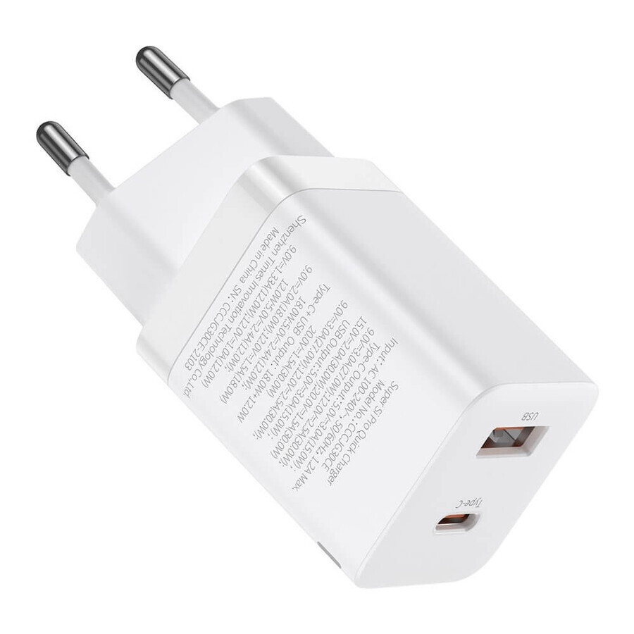 Baseus Super Si Pro USB / USB Type C 30W Power Delivery Quick Charge quick charger white (CCSUPP-E02)