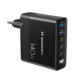 GaN Wozinsky CGWCB 140W caricatore di rete 3 x USB-C / 2 x USB-A - nero