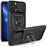 Hybrid Armor Camshield iPhone 13 Pro gepantserde hoes met cameradeksel zwart