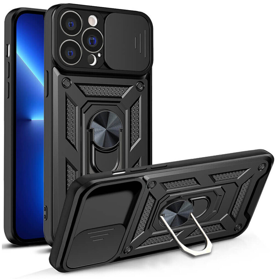 Hybrid Armor Camshield iPhone 13 Pro gepantserde hoes met cameradeksel zwart