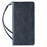 Magneetband hoesje voor iPhone 12 portemonnee + mini sleutelkoord hanger blauw
