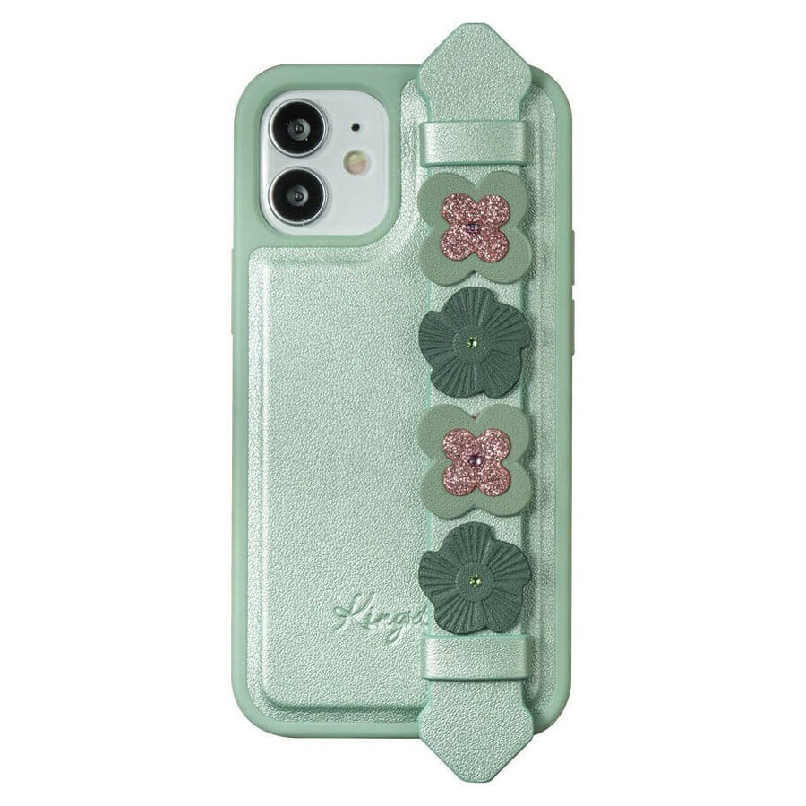 Funda de gel Kingxbar Sweet Series decorada con auténticos cristales Swarovski con soporte iPhone 12 Pro Max verde