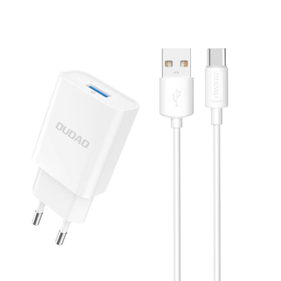 Dudao A4EU USB-A 2.1A Netzladegerät - weiß + USB-A - USB-C Kabel