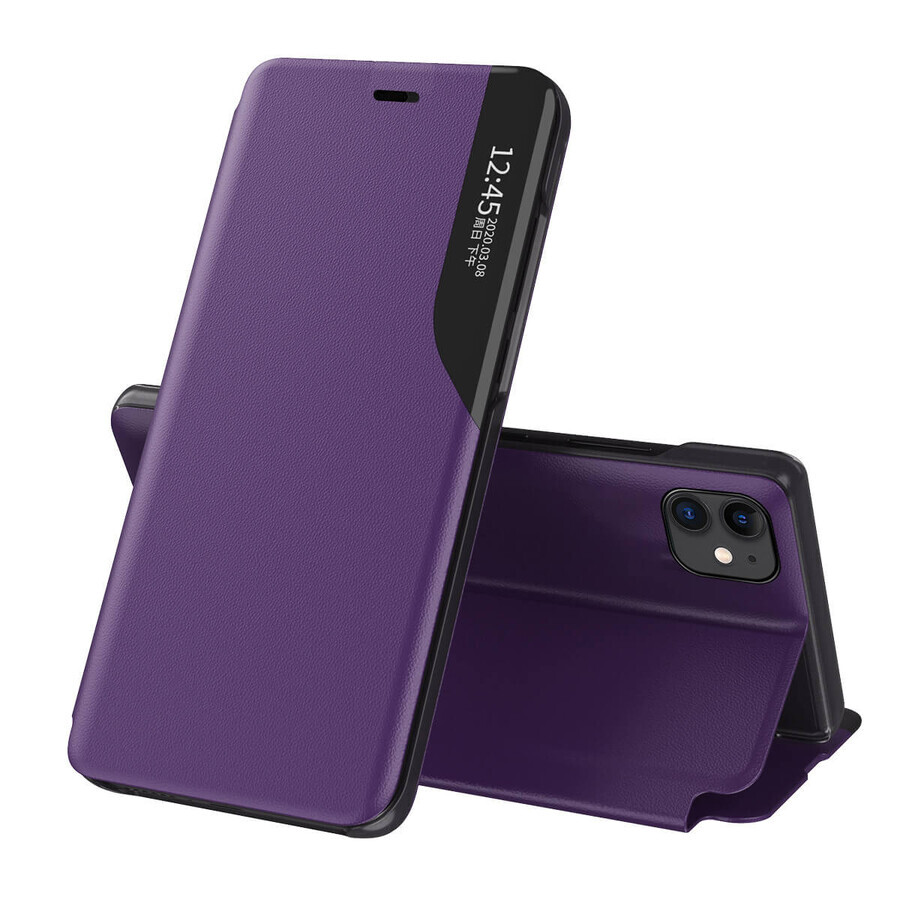Eco Leather View Case elegante flipcase met standaardfunctie iPhone 13 Pro paars