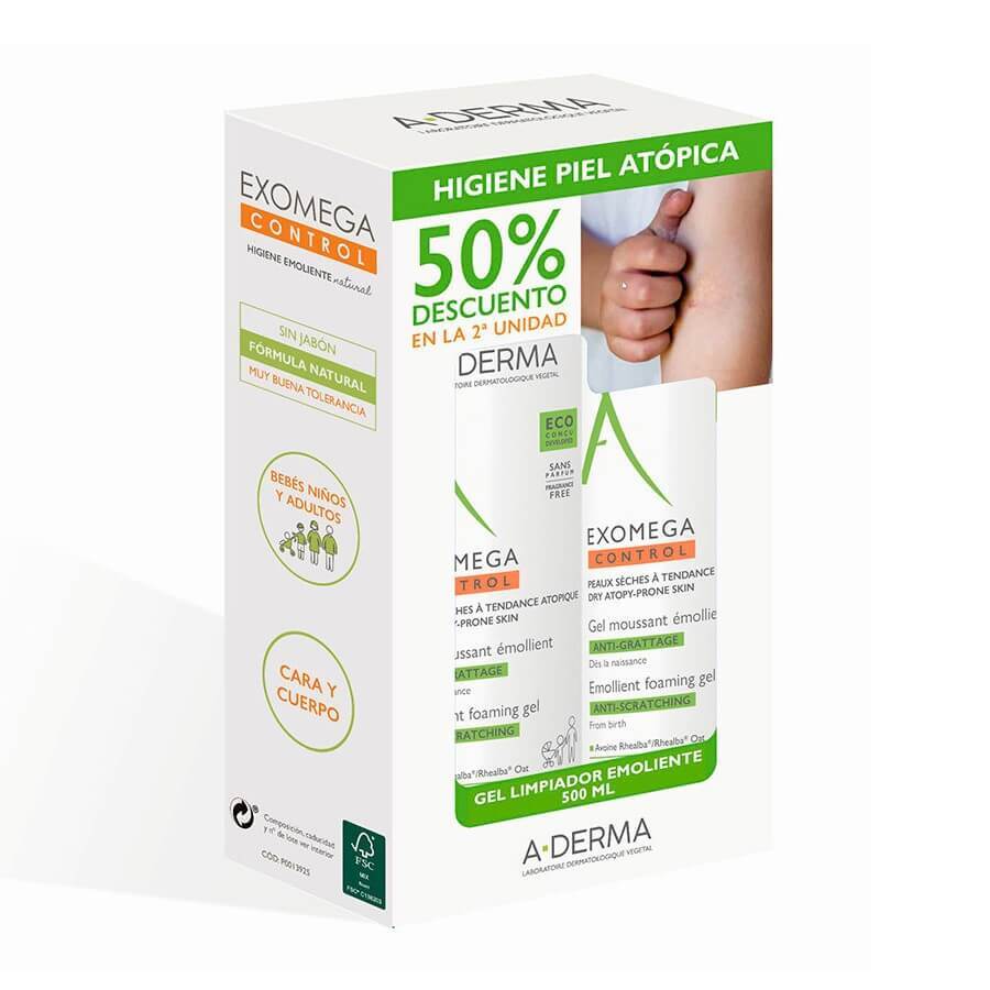 A-Derma Exomega Gel Moussant Gel per la cura quotidiana della pelle molto secca e atopica, 2x500ml