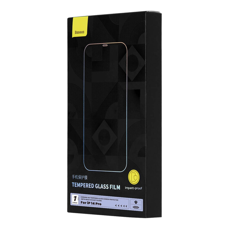 Baseus full-screen de sticlă temperată pentru iPhone 14 Pro cu 0,4 mm capac difuzor + kit de montare