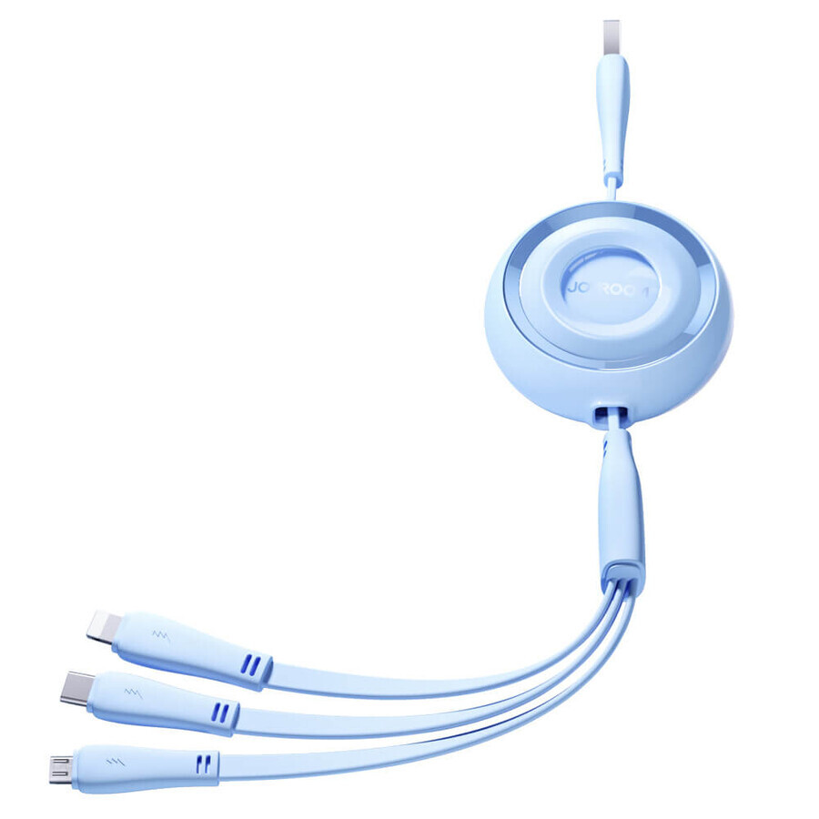 Joyroom Colorful Series S-A40 cable retráctil 3-en-1 USB-A - USB-C / Lightning / micro USB 1m - azul