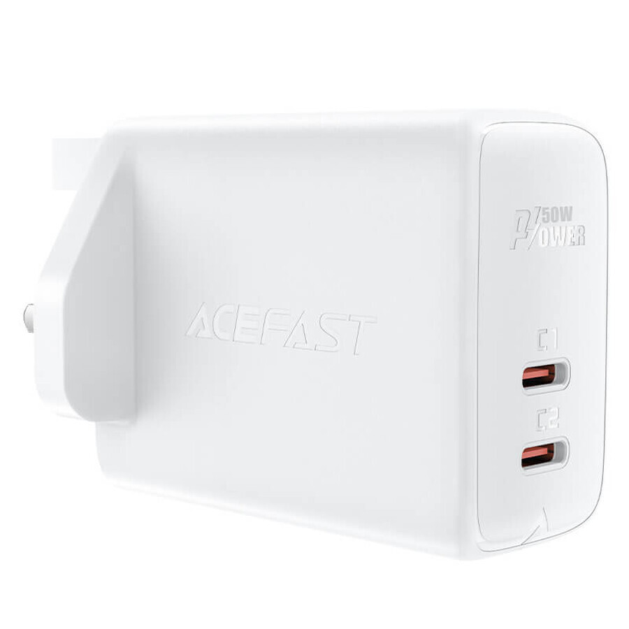Acefast GaN Netzladegerät (UK Stecker) 2x USB Typ C 50W, Power Delivery, PPS, Q3 3.0, AFC, FCP (A32 UK)